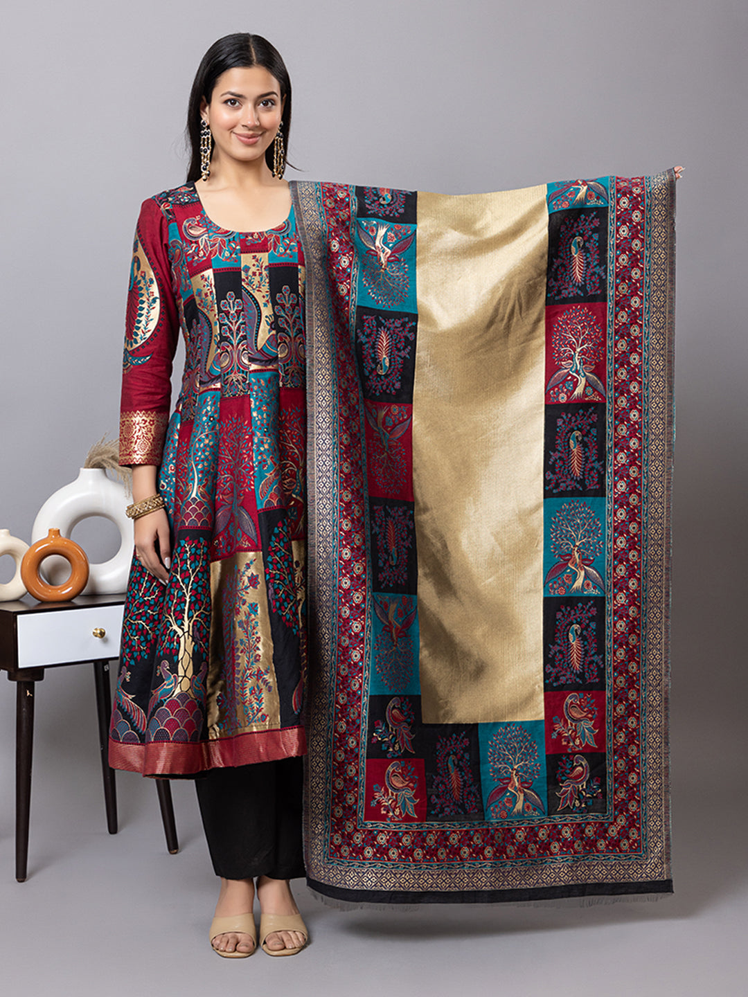 Kidar Multicolor Anarkali Suit Set in Cotton Silk