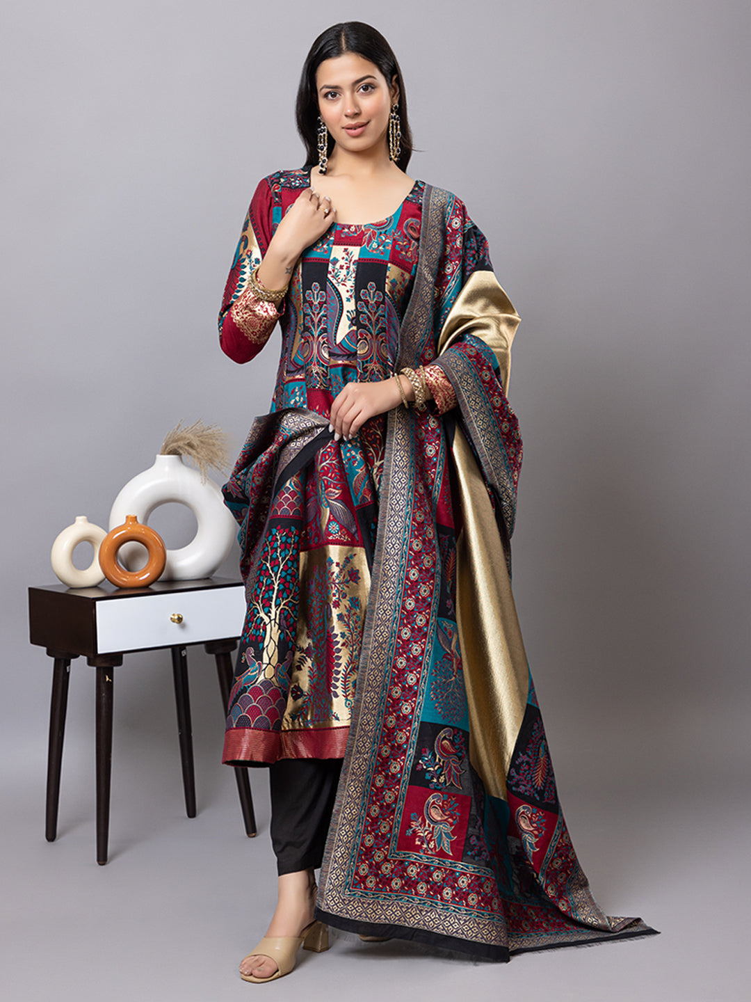 Kidar Multicolor Anarkali Suit Set in Cotton Silk