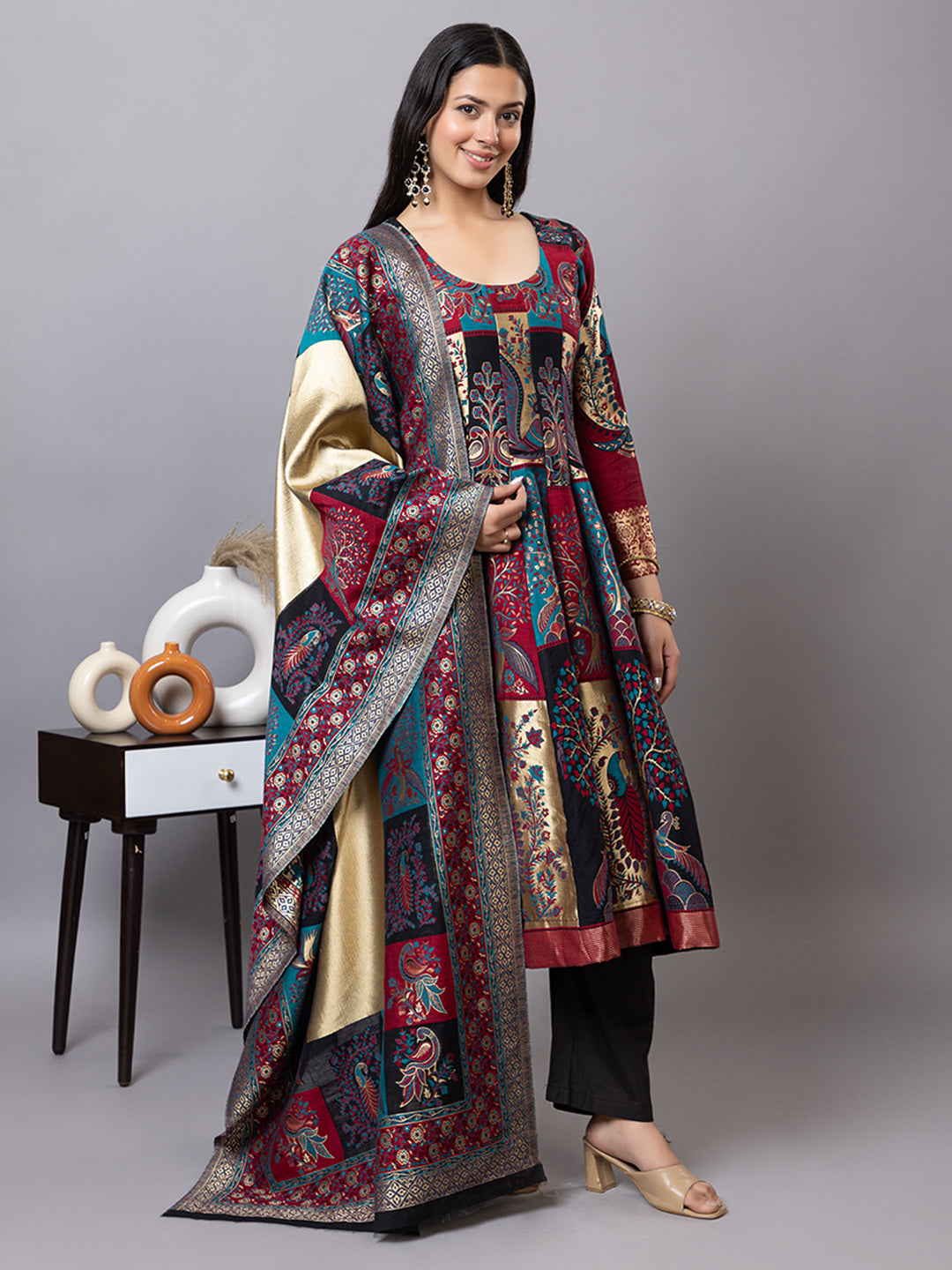 Kidar Multicolor Anarkali Suit Set in Cotton Silk