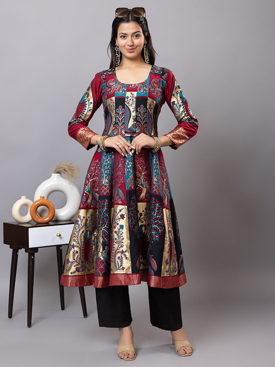 Kidar Multicolor Anarkali Suit Set in Cotton Silk