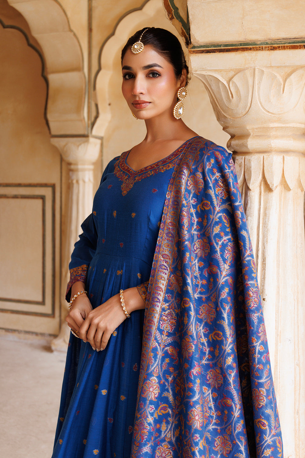 Kidar Navy Blue Anarkali Suit Set In Georgette With Thread Work