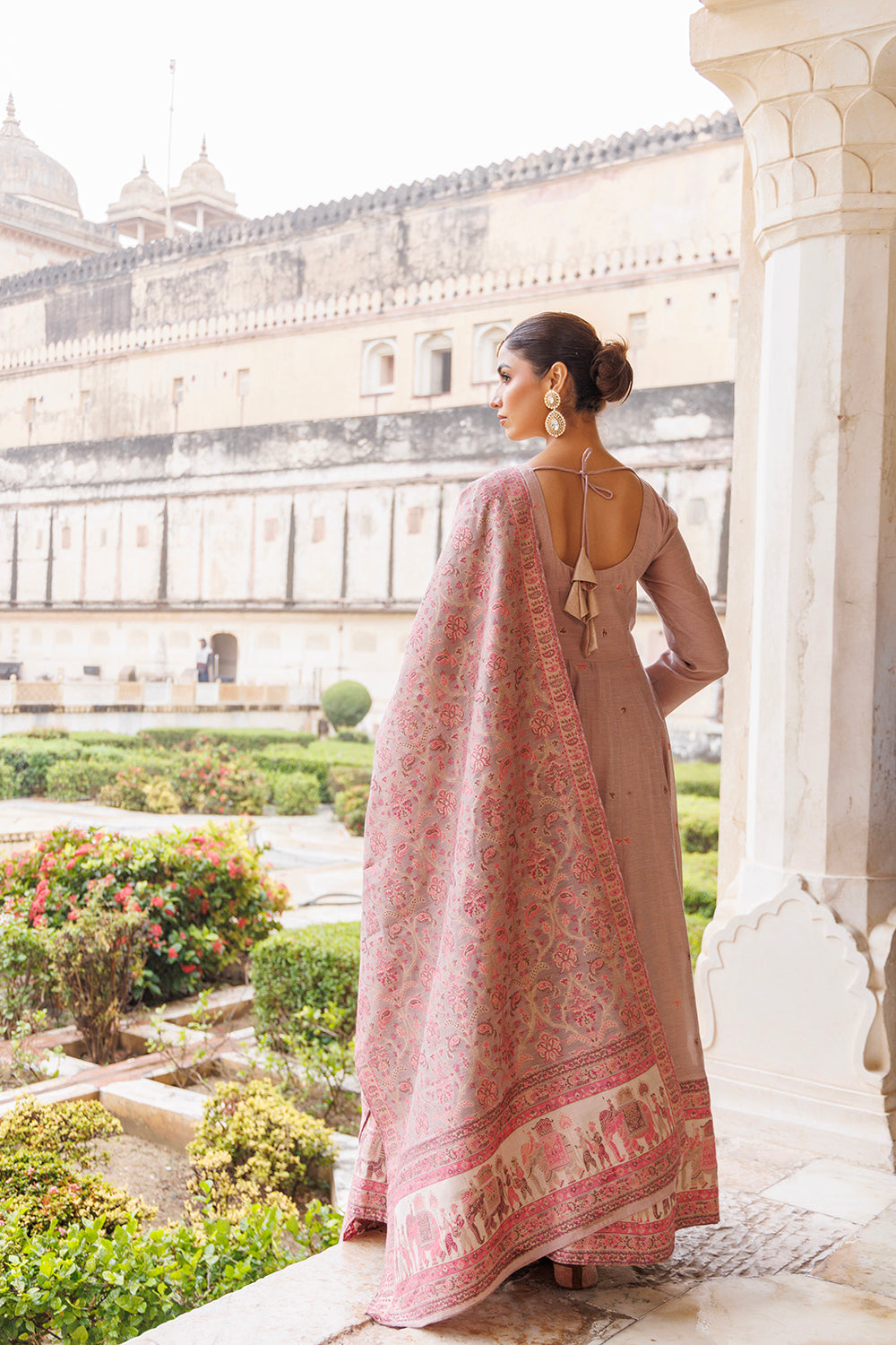 Kidar Peach Silk Sequin Embellished Anarkali Set