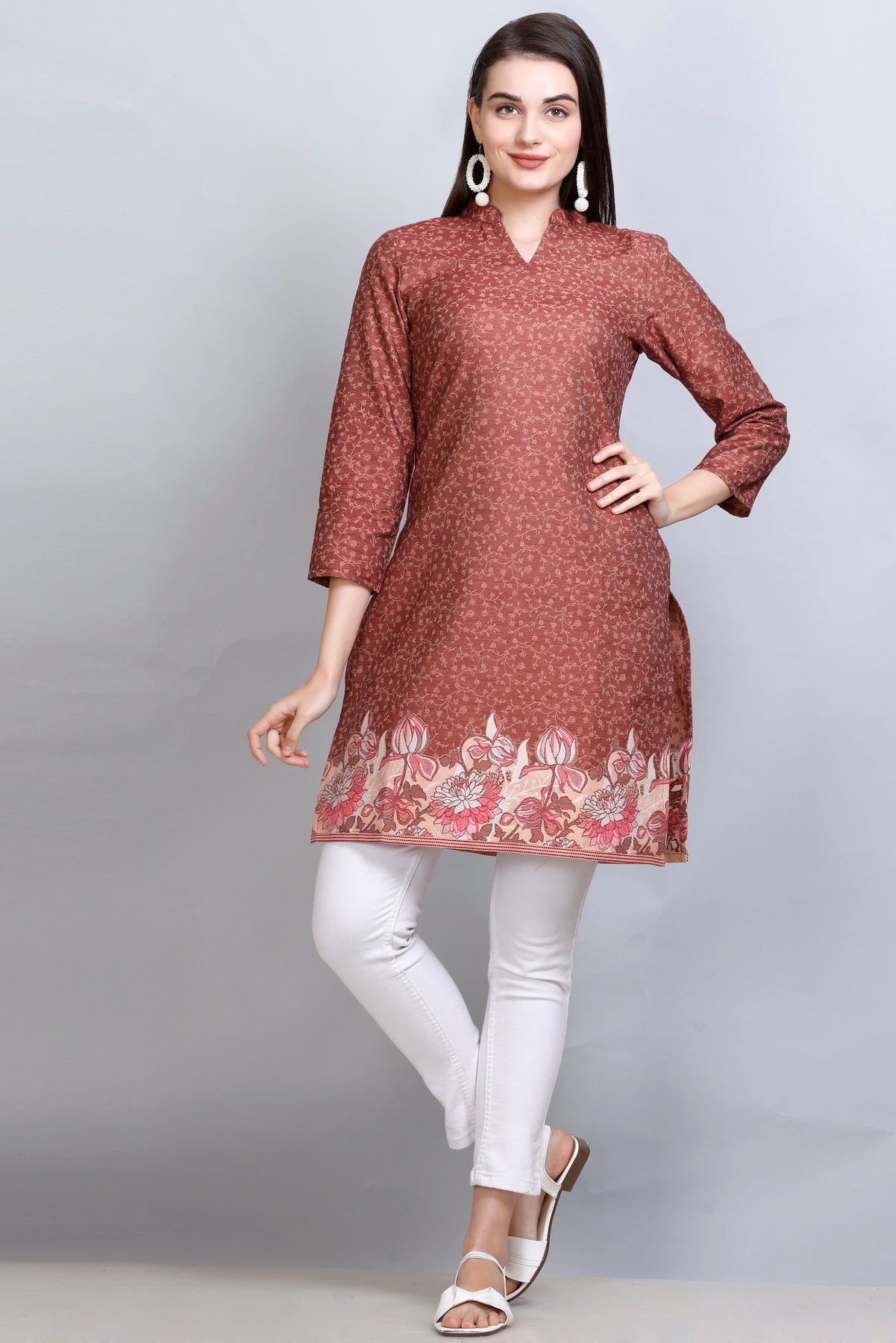 Kidar - Notched Tucks Neck Cotton Silk Kurti by Kidar