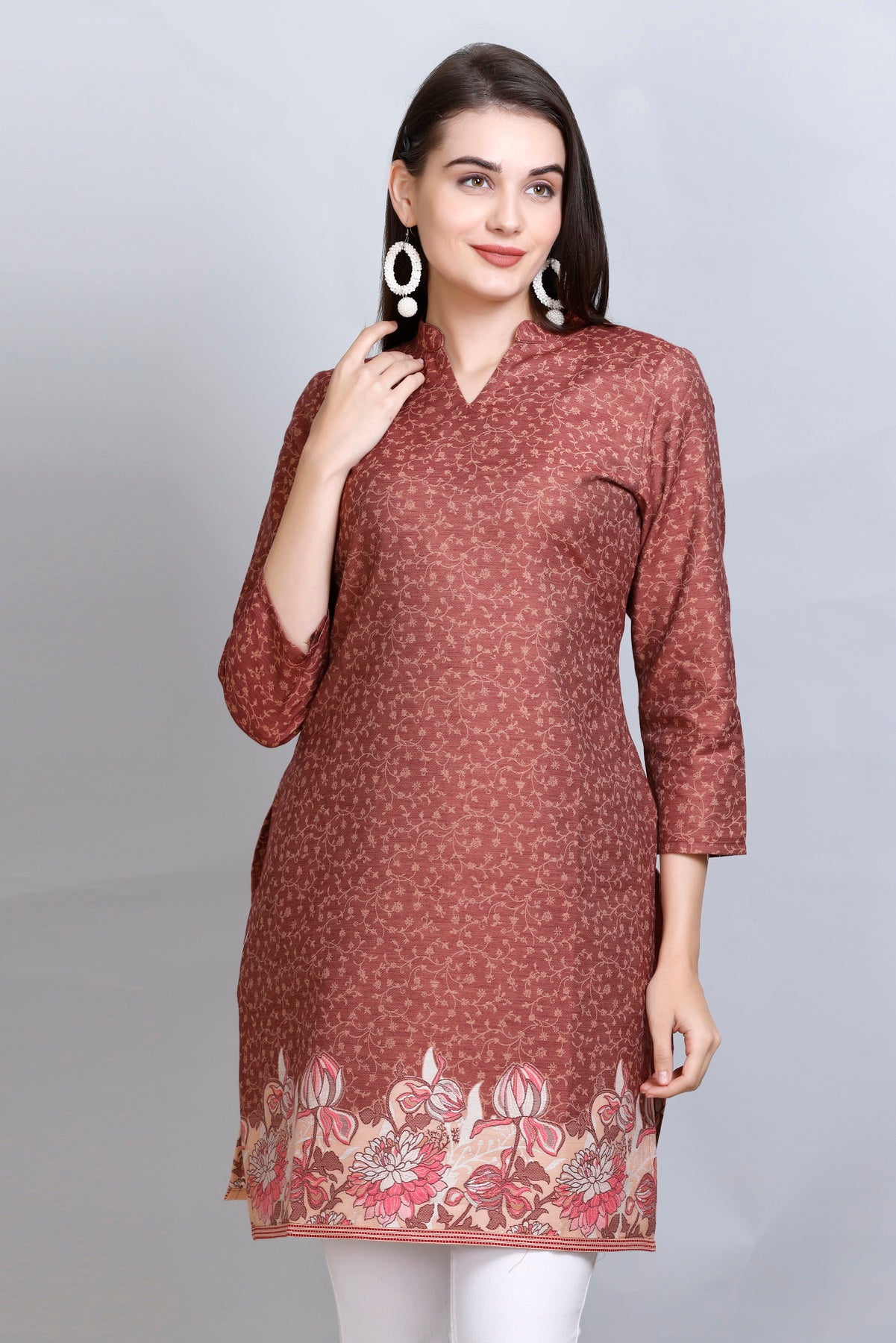 Kidar - Notched Tucks Neck Cotton Silk Kurti by Kidar