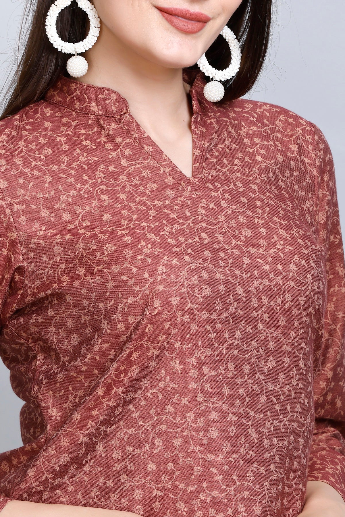 Kidar - Notched Tucks Neck Cotton Silk Kurti by Kidar