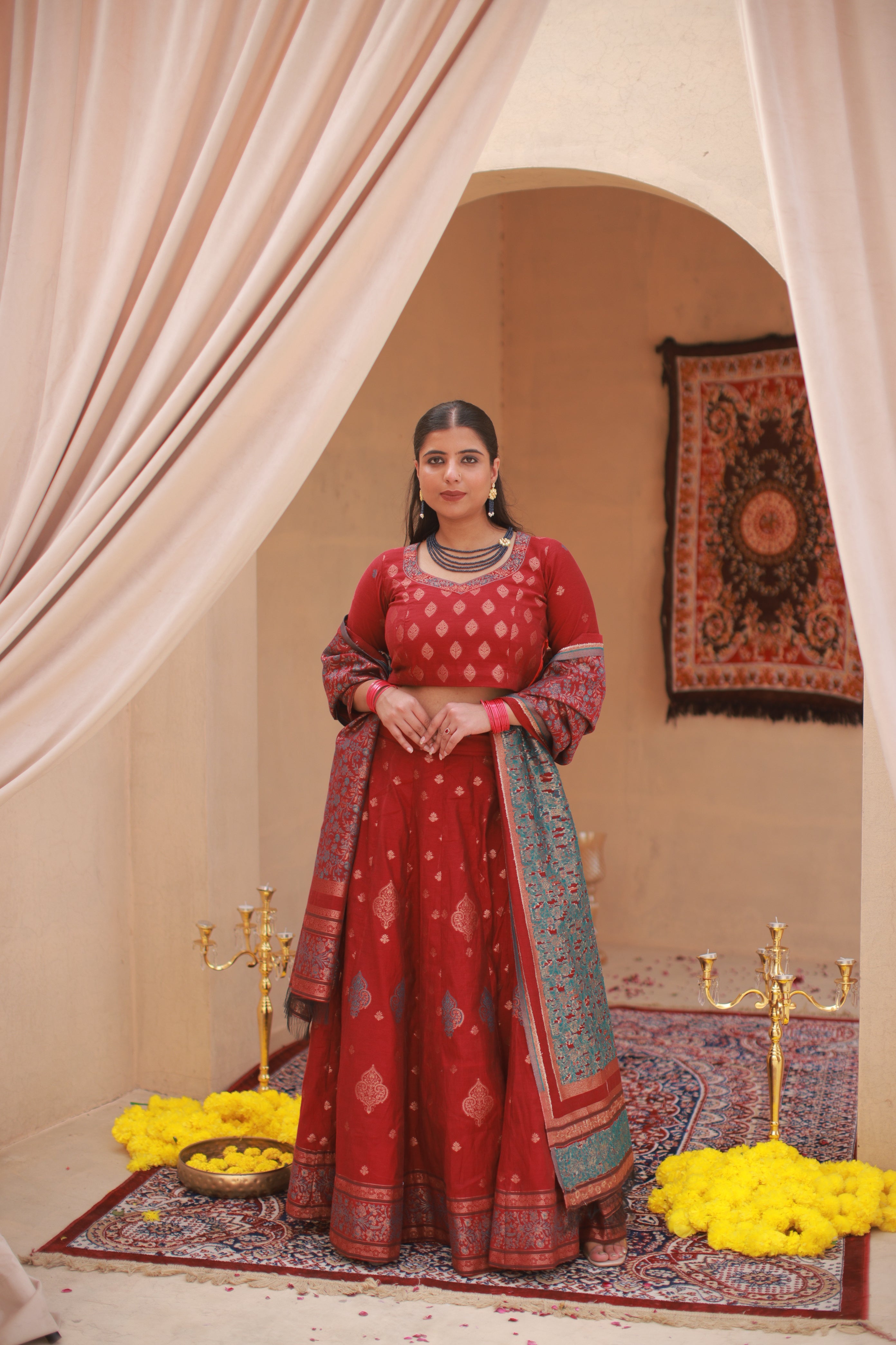 Kidar Mehroon Silk Lehenga Set