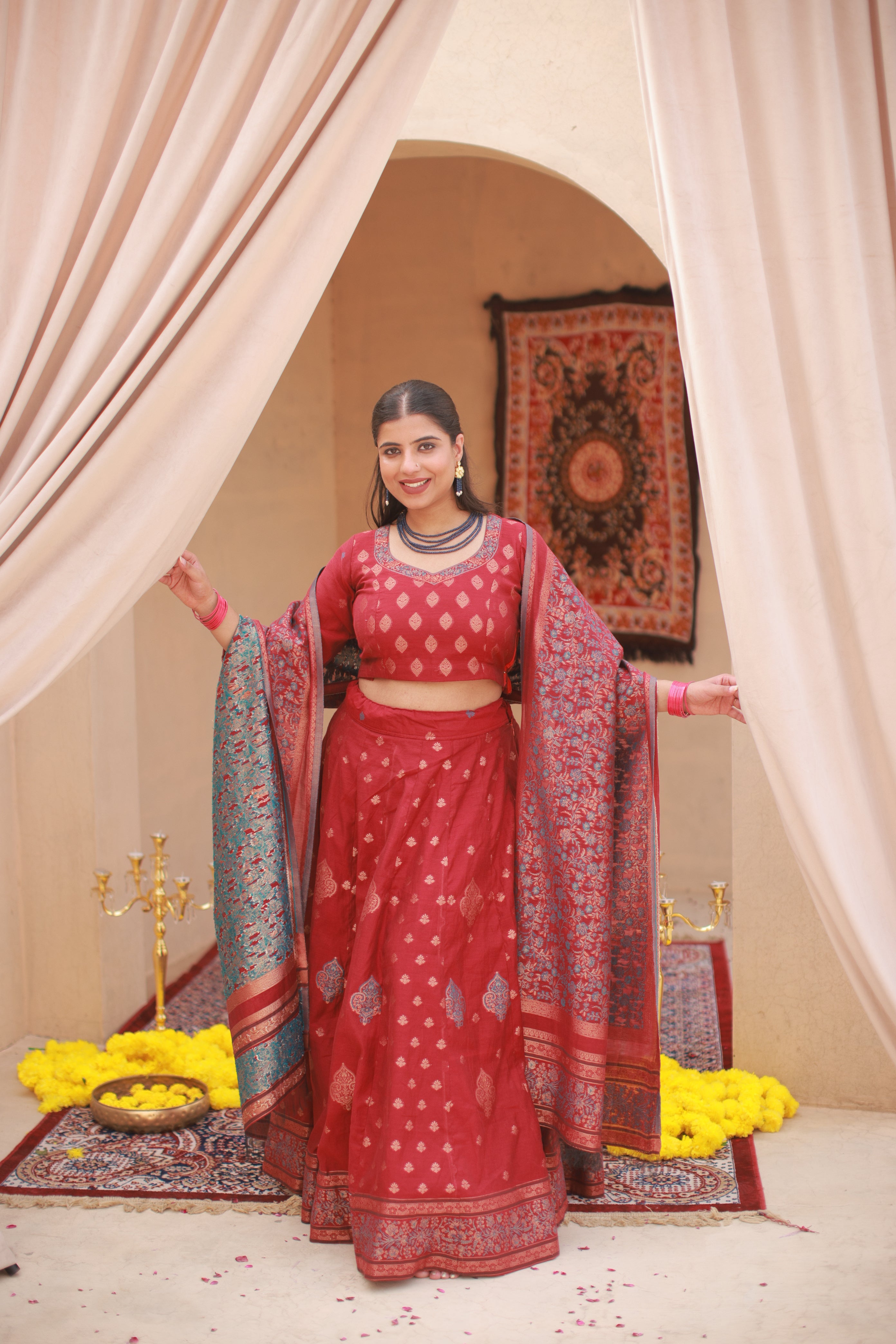 Kidar Mehroon Silk Lehenga Set