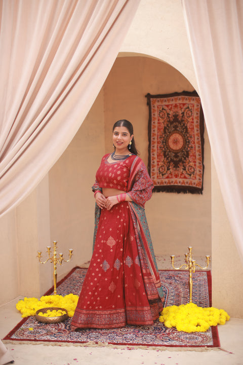 Kidar Mehroon Silk Lehenga Set