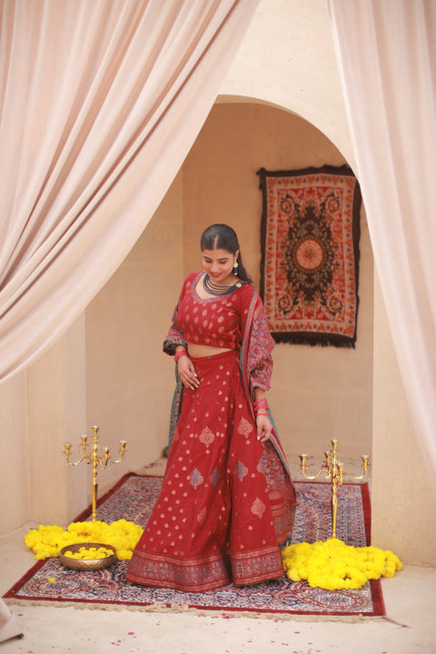 Kidar Mehroon Silk Lehenga Set