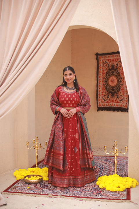 Kidar Mehroon Silk Lehenga Set