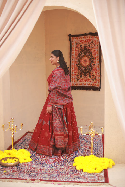 Kidar Mehroon Silk Lehenga Set