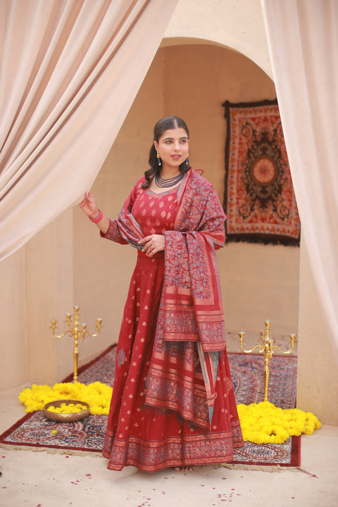 Kidar Mehroon Silk Lehenga Set