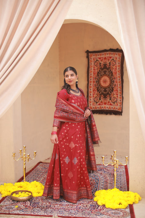 Kidar Mehroon Silk Lehenga Set