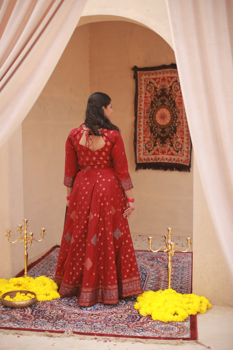 Kidar Mehroon Silk Lehenga Set