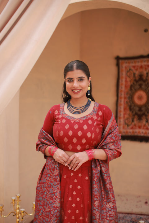 Kidar Mehroon Silk Lehenga Set