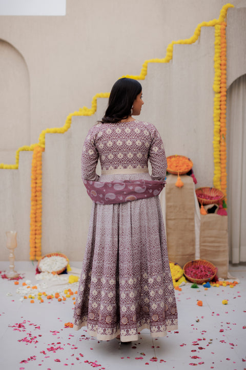 Kidar White Silk Sequin Embellished Anarkali Set