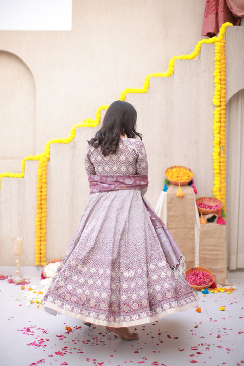 Kidar White Silk Sequin Embellished Anarkali Set