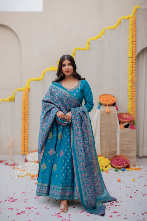 Kidar New Green Silk Sequin Embellished Anarkali Set