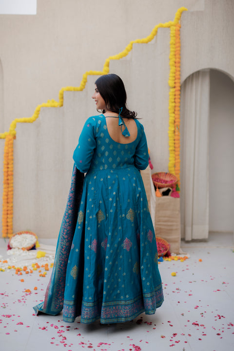 Kidar New Green Silk Sequin Embellished Anarkali Set