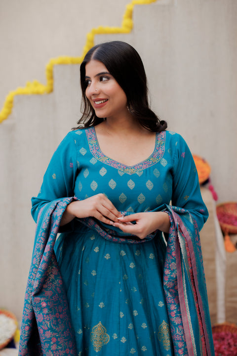 Kidar New Green Silk Sequin Embellished Anarkali Set