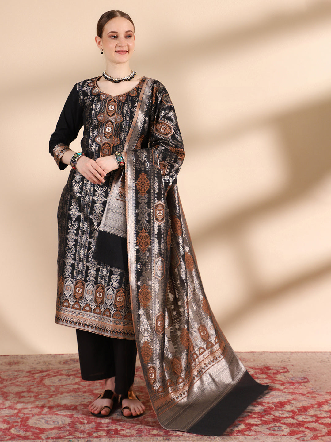 Elegant Black Sweetheart Neck Kurta Set by Kidar