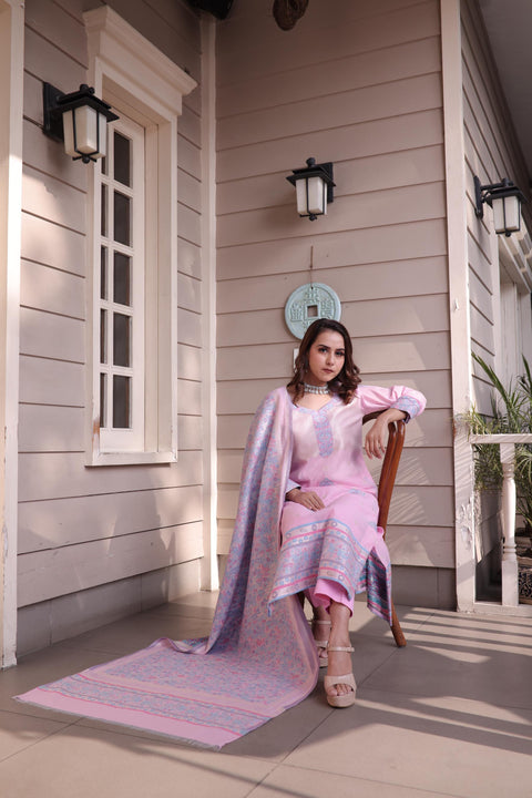Kidar's Unstitched Cotton Silk Suit In Light pink