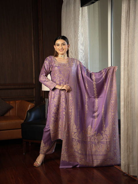 Kidar's Lavender Acrylic Woolen Kurta Set