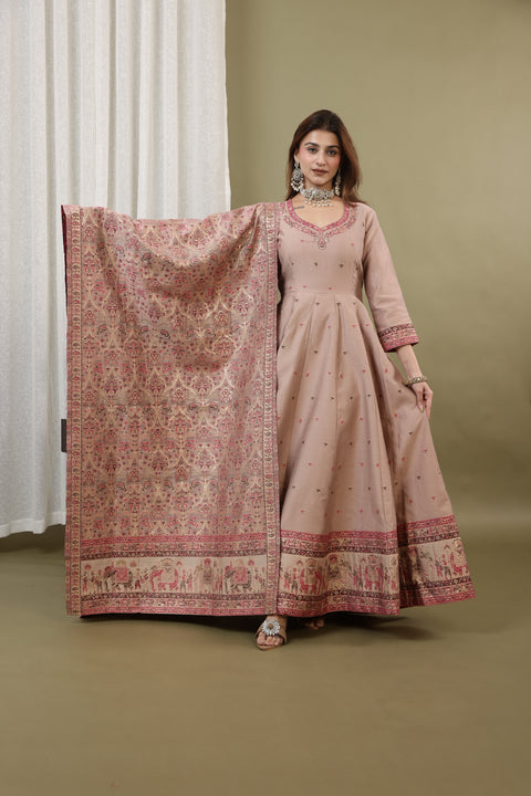 Kidar Irish Pink Silk Sequin Embellished Anarkali Set