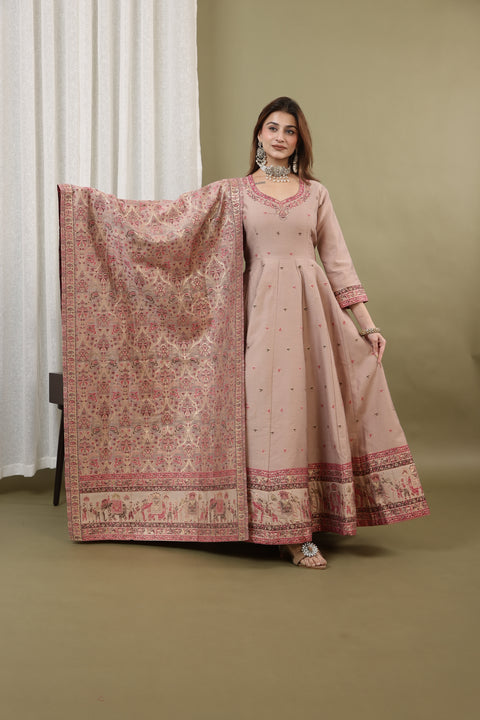Kidar Irish Pink Silk Sequin Embellished Anarkali Set