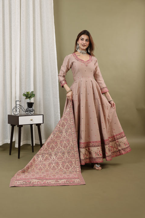Kidar Irish Pink Silk Sequin Embellished Anarkali Set