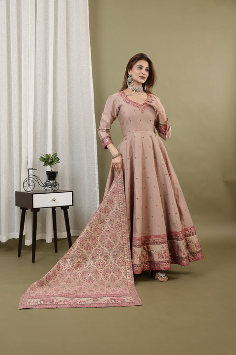 Kidar Irish Pink Silk Sequin Embellished Anarkali Set