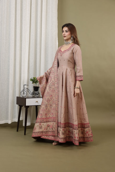 Kidar Irish Pink Silk Sequin Embellished Anarkali Set