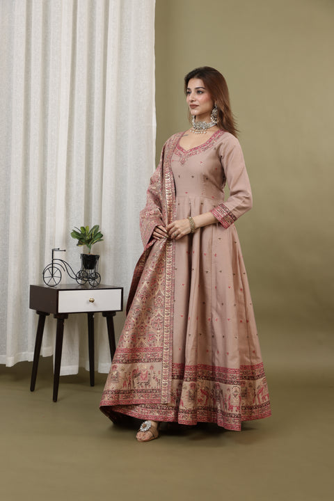 Kidar Irish Pink Silk Sequin Embellished Anarkali Set
