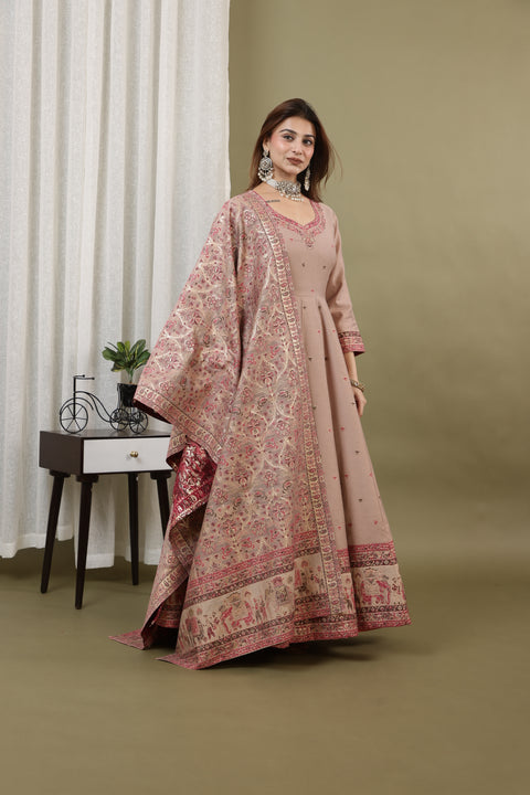 Kidar Irish Pink Silk Sequin Embellished Anarkali Set