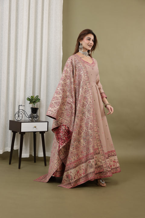 Kidar Irish Pink Silk Sequin Embellished Anarkali Set