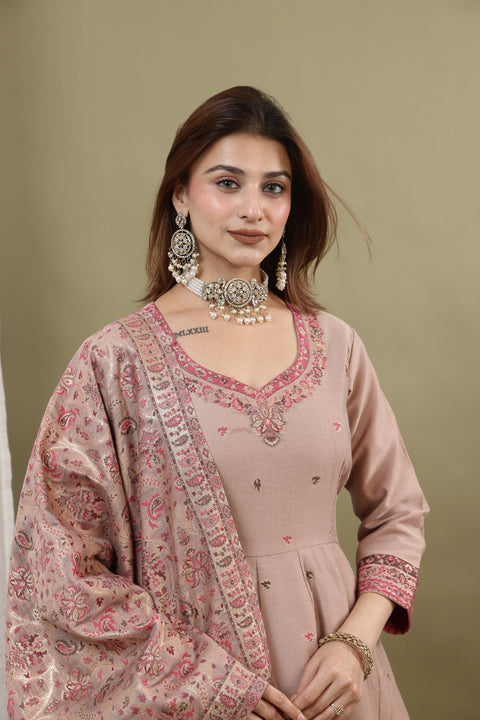 Kidar Irish Pink Silk Sequin Embellished Anarkali Set