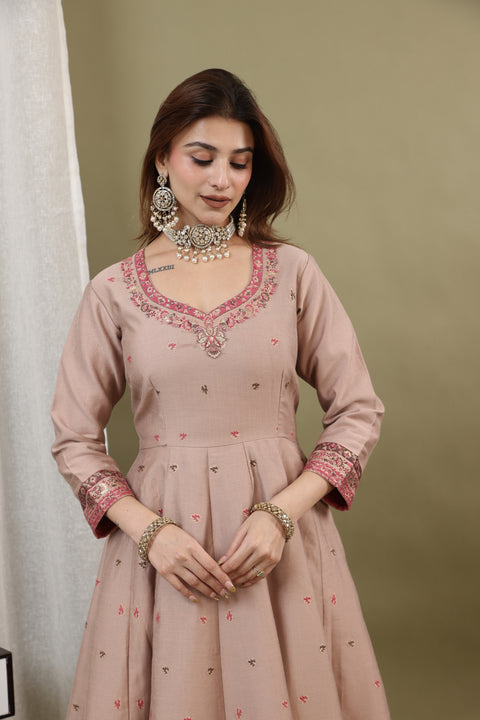 Kidar Irish Pink Silk Sequin Embellished Anarkali Set