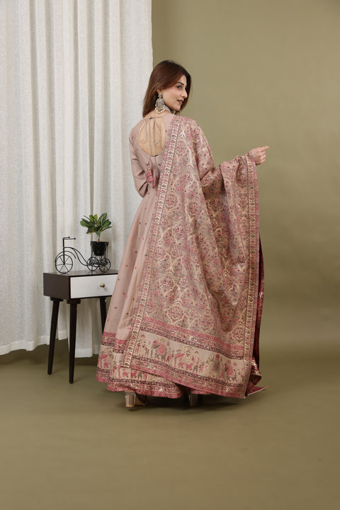 Kidar Irish Pink Silk Sequin Embellished Anarkali Set