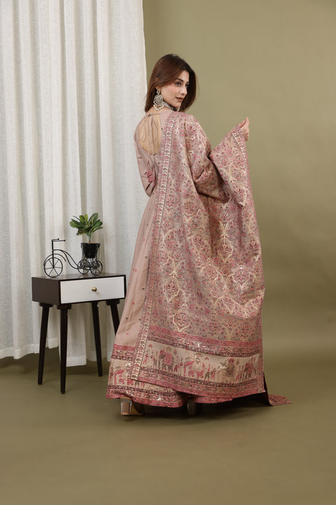 Kidar Irish Pink Silk Sequin Embellished Anarkali Set