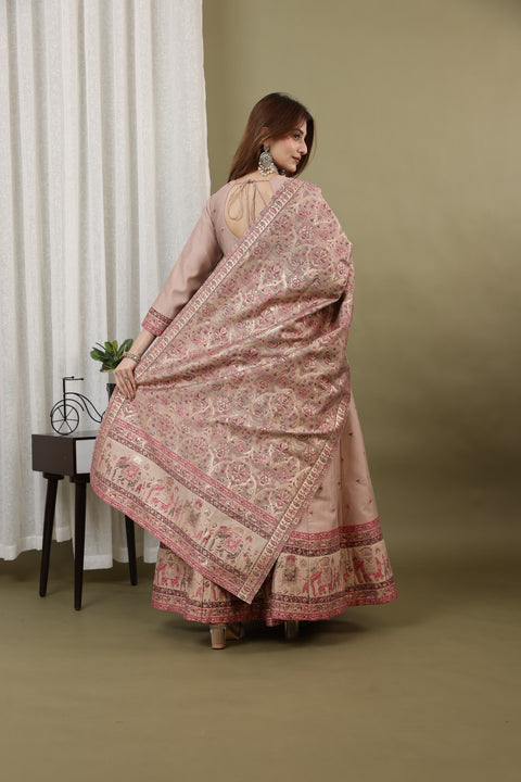 Kidar Irish Pink Silk Sequin Embellished Anarkali Set