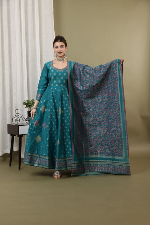 Kidar New Green Silk Sequin Embellished Anarkali Set