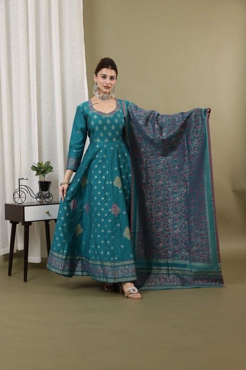 Kidar New Green Silk Sequin Embellished Anarkali Set