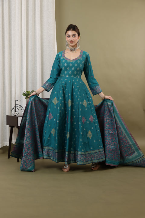 Kidar New Green Silk Sequin Embellished Anarkali Set