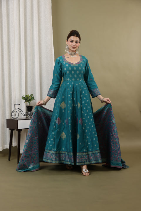 Kidar New Green Silk Sequin Embellished Anarkali Set