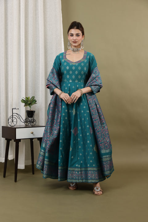 Kidar New Green Silk Sequin Embellished Anarkali Set