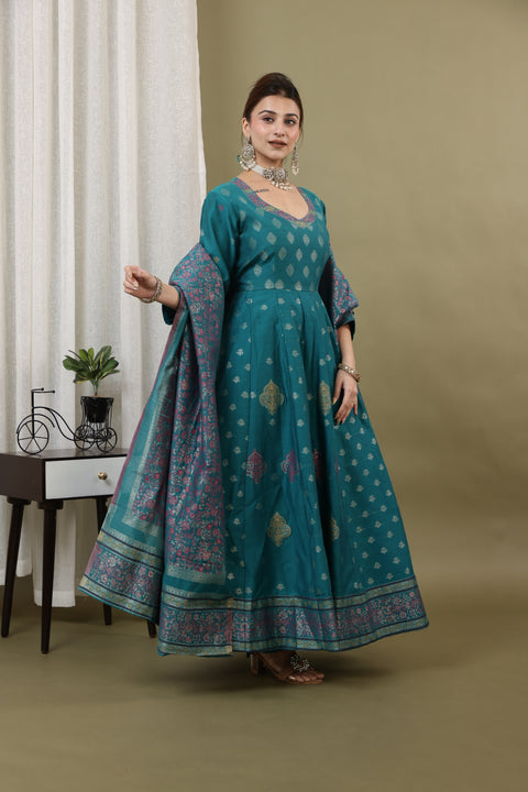 Kidar New Green Silk Sequin Embellished Anarkali Set