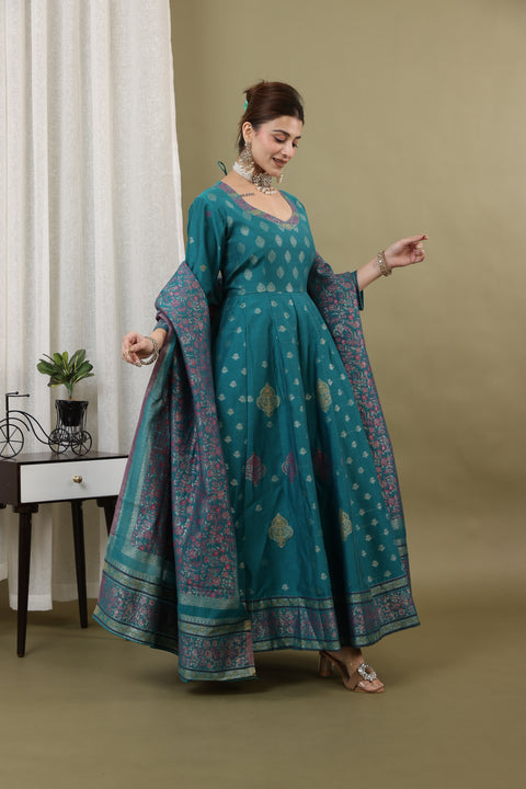 Kidar New Green Silk Sequin Embellished Anarkali Set