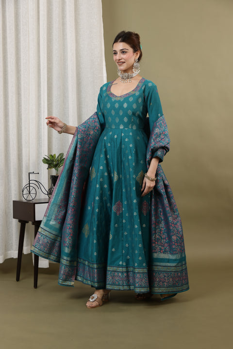 Kidar New Green Silk Sequin Embellished Anarkali Set