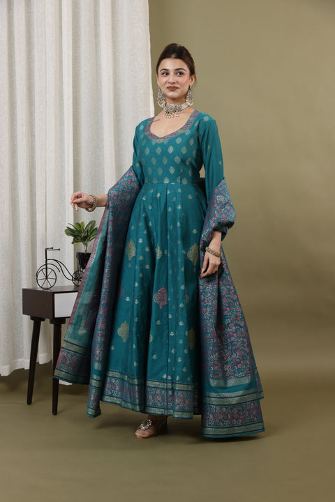 Kidar New Green Silk Sequin Embellished Anarkali Set