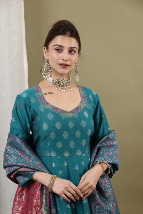 Kidar New Green Silk Sequin Embellished Anarkali Set